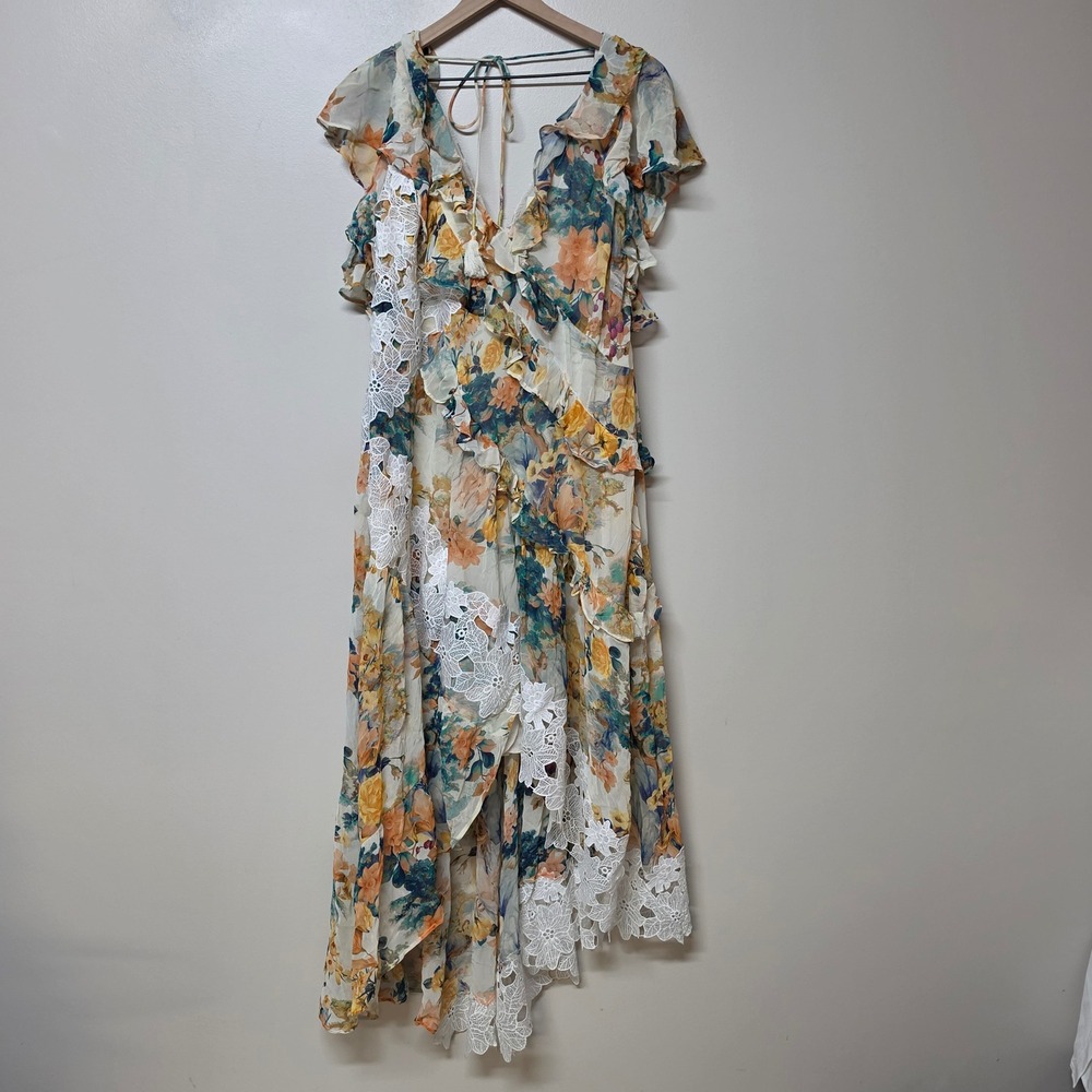 Anthropologie Ruffled Lace High-Low Floral Dress Ivory Comb 16W Plus NWT Boho - Picture 2 of 13
